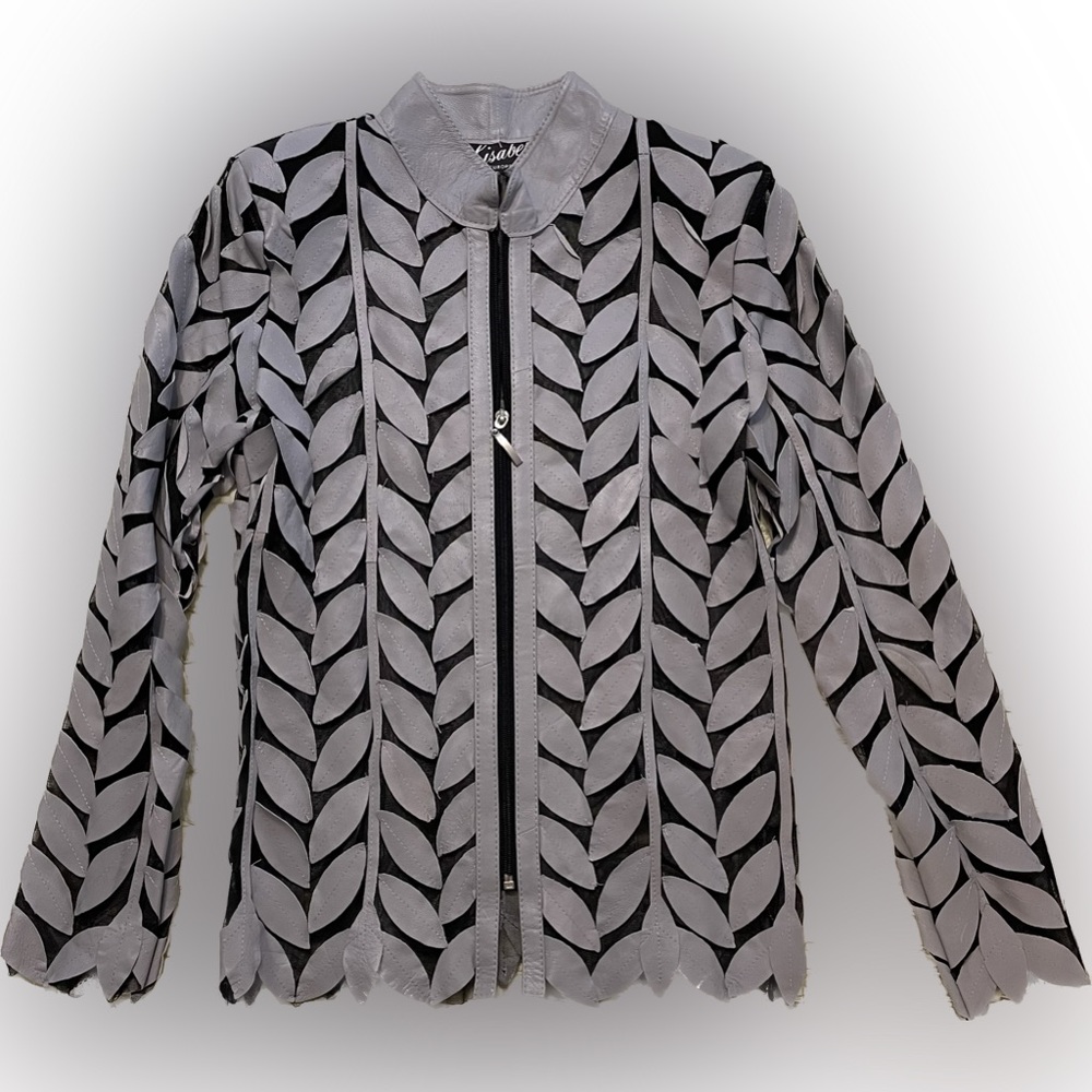 Mesh jacket with grey leather leaves